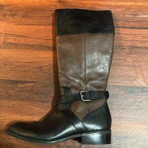Lauren Ralph Lauren Black Brown Size 8 Riding Boots Flat Buckle Preppy Chic